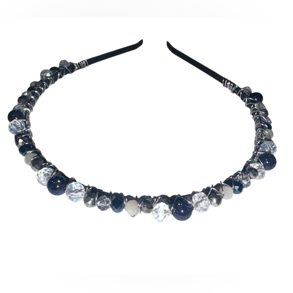 Blue Goldstone and Austrian Crystal Hand wired Headband.